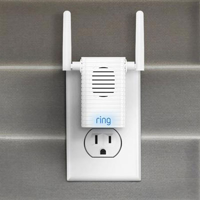 The front view of the Chime Pro plugged into a wall outlet